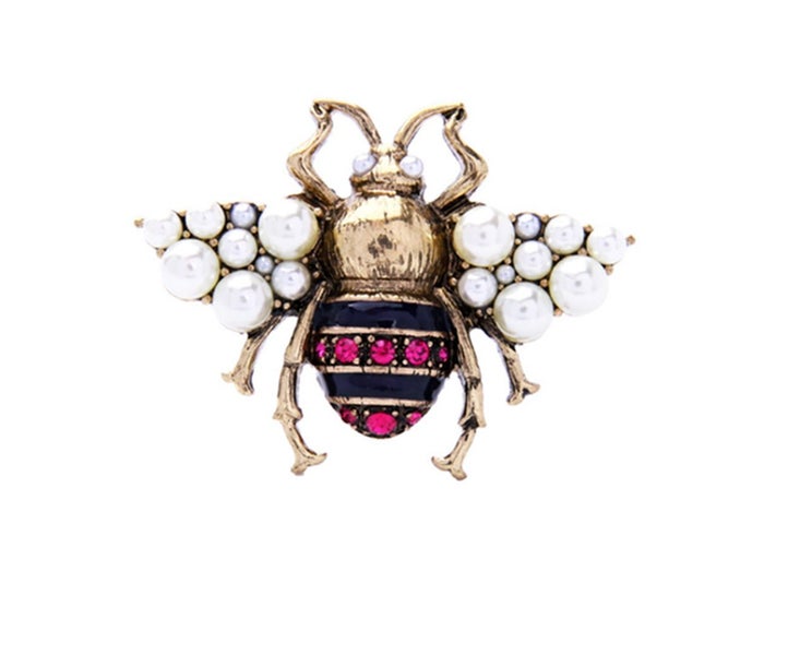 Inlay Rhinestone Simulated Pearl Bee Brooch Carousel 1