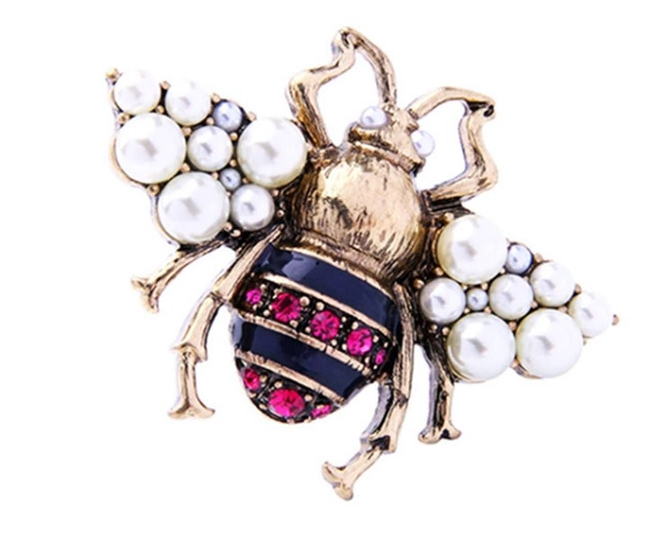 Inlay Rhinestone Simulated Pearl Bee Brooch Carousel 2