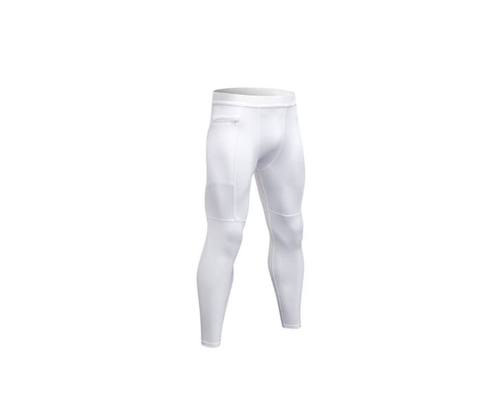 Pocket Baselayer Cool Dry Ankle Leggings Active Tights-WHITE-S Men's Compress... Carousel 1