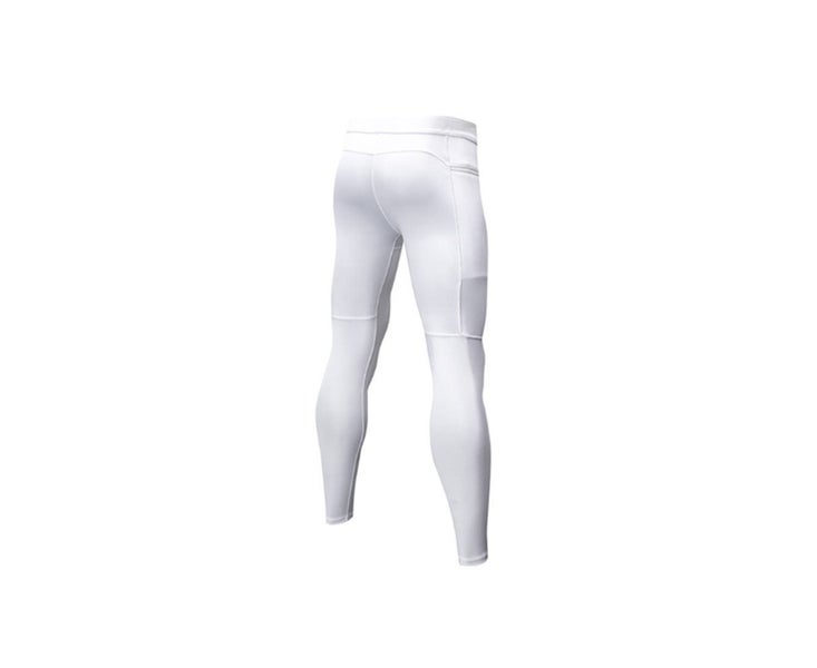 Pocket Baselayer Cool Dry Ankle Leggings Active Tights-WHITE-S Men's Compress... Carousel 2