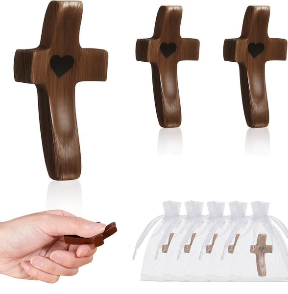 3Pcs Pocket Wooden Cross Fidget Pocket Cross My Heart with Organza Bags Carousel 1