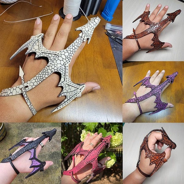 Leather Dragon Hand Bracelet Stylish Wrist Accessory for Cosplay & Parties-White Carousel 4