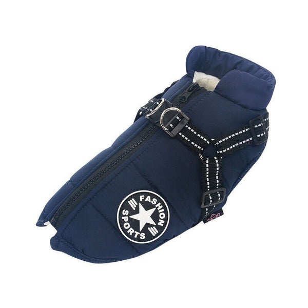 Winter Pet Dog Coat Pet Dog Jacket w/ Harness Waterproof Breathable -Blue Carousel 1