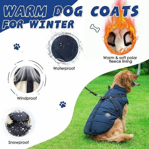 Winter Pet Dog Coat Pet Dog Jacket w/ Harness Waterproof Breathable -Blue Carousel 2