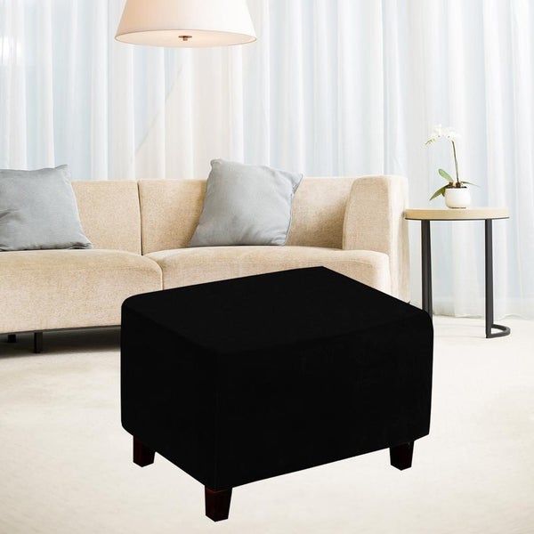 2PCS Stretch Ottoman Stool Cushion Covers Footrest Slipcovers-Black Carousel 2