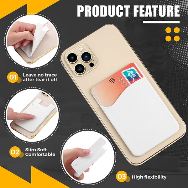 24 Pieces Cell Phone Wallet, Silicone Stick on Card Holder, Back Phone Adhe Carousel 5