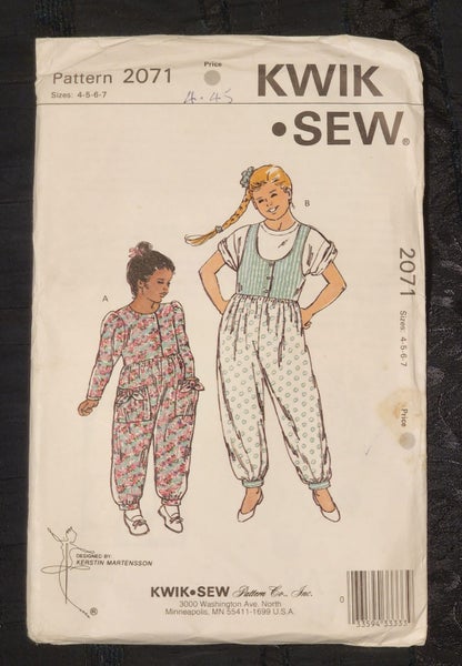 KWIK SEW 2071 - GIRLS JUMPSUITS - SIZES - 4 - 7 Carousel 1