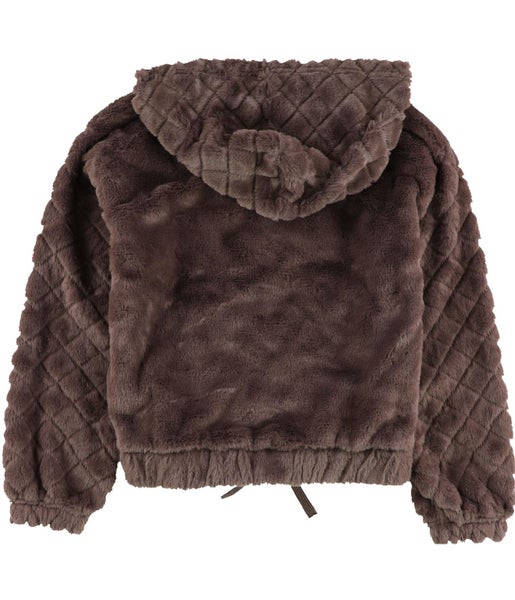 Crave Fame Womens Faux Fur 1/4 Zip Hoodie Sweatshirt Carousel 2