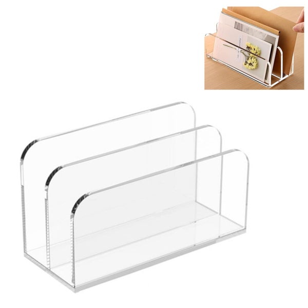 Acrylic Mail Sorter Desktop Organizer Holder, 2 Compartments Clear Small Fi Carousel 1