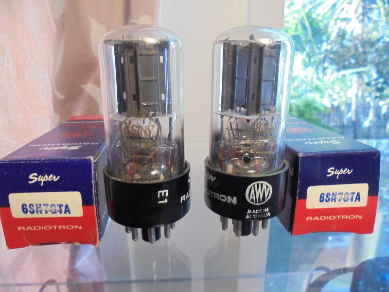 AWV SUPER RADIOTRON 6SN7GTA MATCHED PAIR OF NEW OLD STOCK VINTAGE VALVES Carousel 2