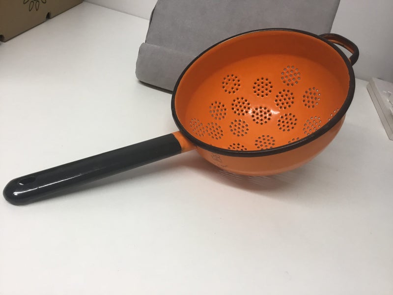Antique Orange Enamelware Colander Carousel 1