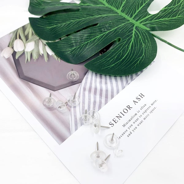 Clear Plastic Push Pins, 100 Pack Flat Thumbtacks with Steel Point and Clea Carousel 5