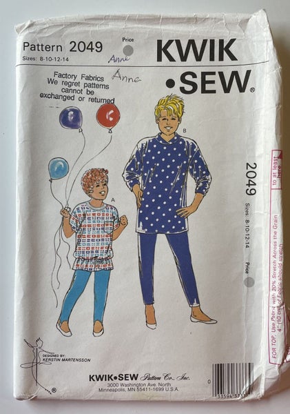 KWIK SEW 2049 PANTS & TOPS DROP SHOULDER 8 10 12 14 KERSTIN MARTENSSON Carousel 1