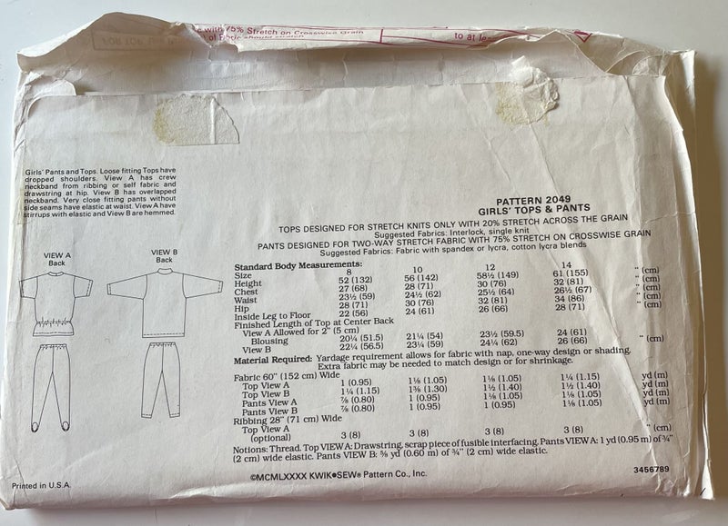 KWIK SEW 2049 PANTS & TOPS DROP SHOULDER 8 10 12 14 KERSTIN MARTENSSON Carousel 2