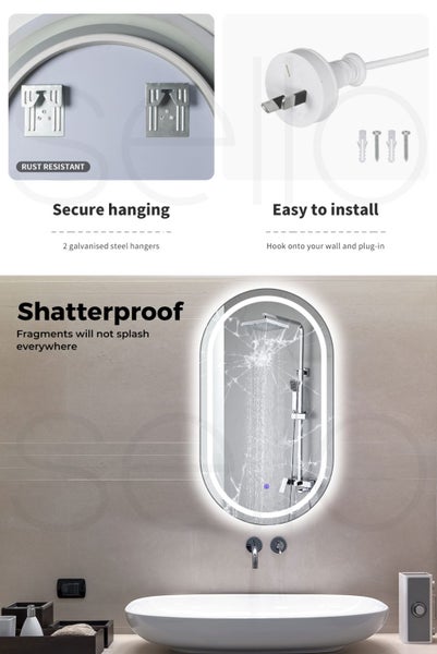 Emitto LED Wall Mirror Oval Anti-fog Bathroom Mirrors Makeup Light 50x75cm Carousel 9