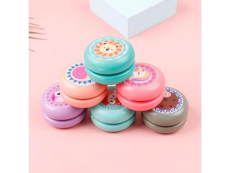 Children Yoyo Ball Cute Animal Prints Wooden Yoyo Toys Fox Owl Hedgehog Snails Carousel 1