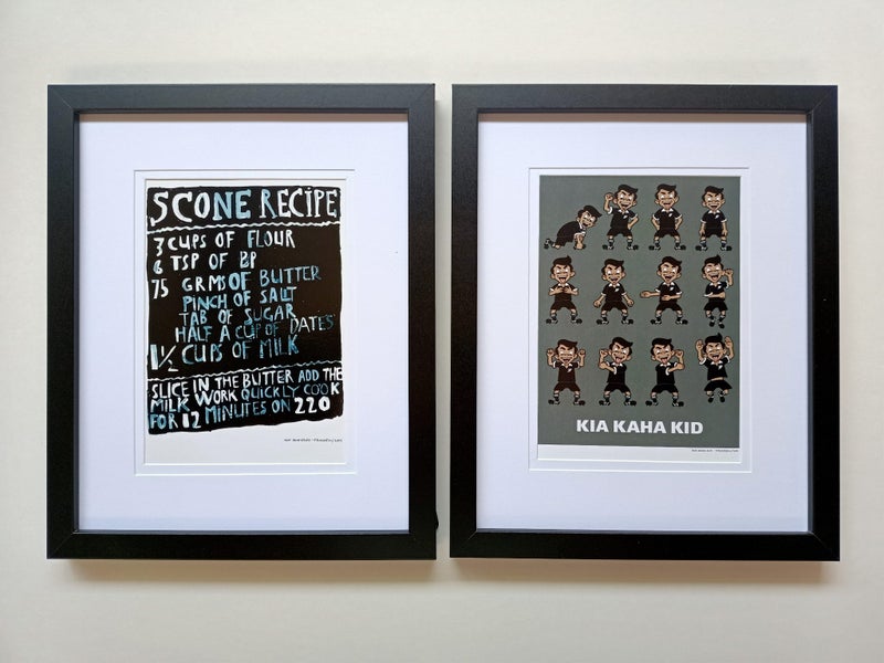 "Scone Recipe - Hot Buttered 1" & "Kia Kaha Kid" by Dick Frizzell Carousel 1