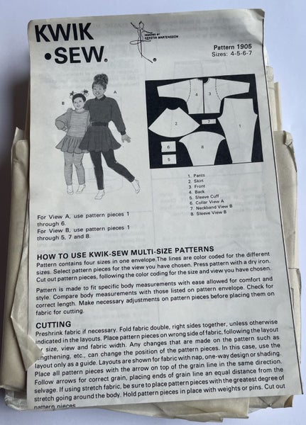 KWIK SEW 1905 GIRLS TOP SKIRT& TROUSERS 4-7 DESIGNED FOR STRETCH KNITS Carousel 1