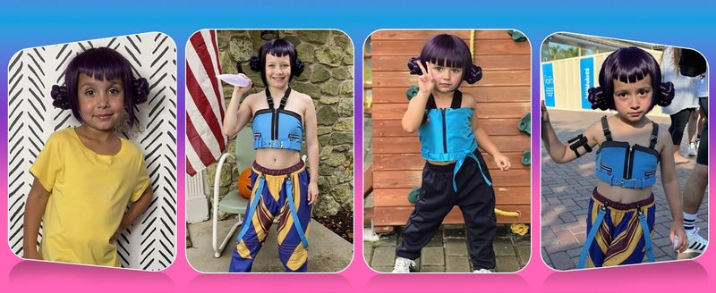 Short Black Purple Cosplay Wig with 2 Buns for Halloween Party Costume Carousel 1