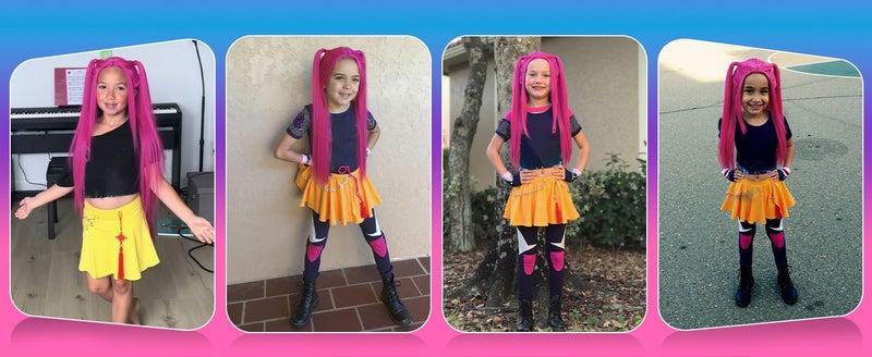 Long Straight Hot Pink Cosplay Wig with 2 Ponytails for Women Halloween Party Carousel 1