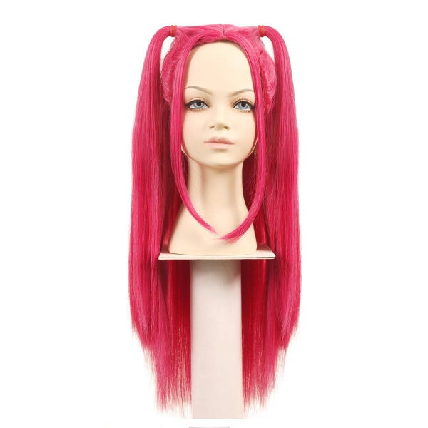 Long Straight Hot Pink Cosplay Wig with 2 Ponytails for Women Halloween Party Carousel 2