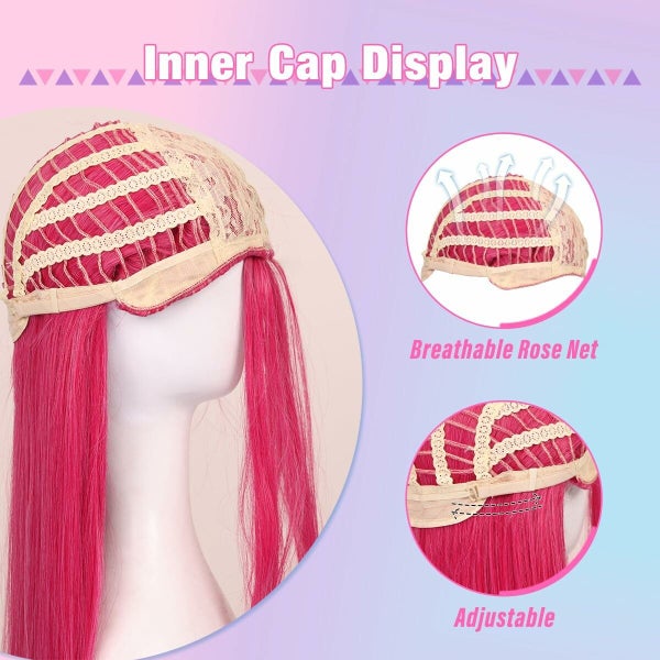 Long Straight Hot Pink Cosplay Wig with 2 Ponytails for Women Halloween Party Carousel 9