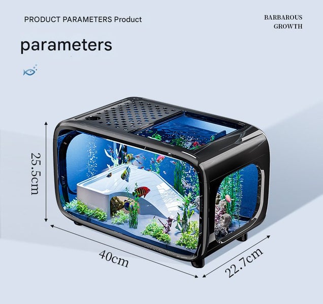 Black Modern Desktop Aquarium & Turtle Tank Panoramic Viewing Fish With Basking Carousel 2