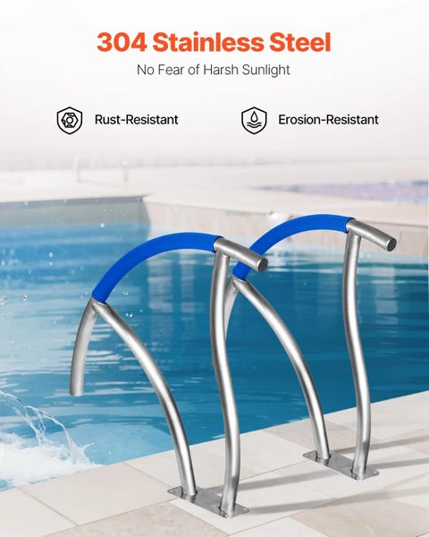 Swimming Pool Handrail Ladder Handrail Stainless Steel Rail w/ Base Plate Carousel 2