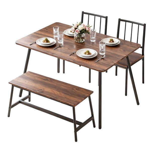 Artiss Dining Table And Chairs Set Of 4 Bench Kitchen Furniture Rustic Brown Carousel 1