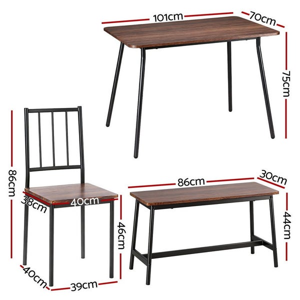Artiss Dining Table And Chairs Set Of 4 Bench Kitchen Furniture Rustic Brown Carousel 2