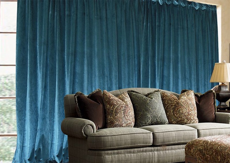 Large Thick Velvet Blockout Curtains 280x 230cm PINCH PLEAT+15 Hooks-Blue-green Carousel 1