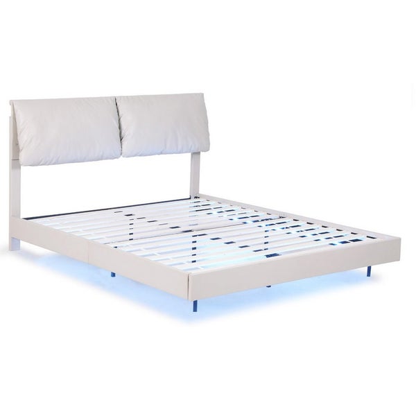 Artiss Double Bed Frame Rgb Led Floating Beds Adjustable Headboard Beige White Carousel 1