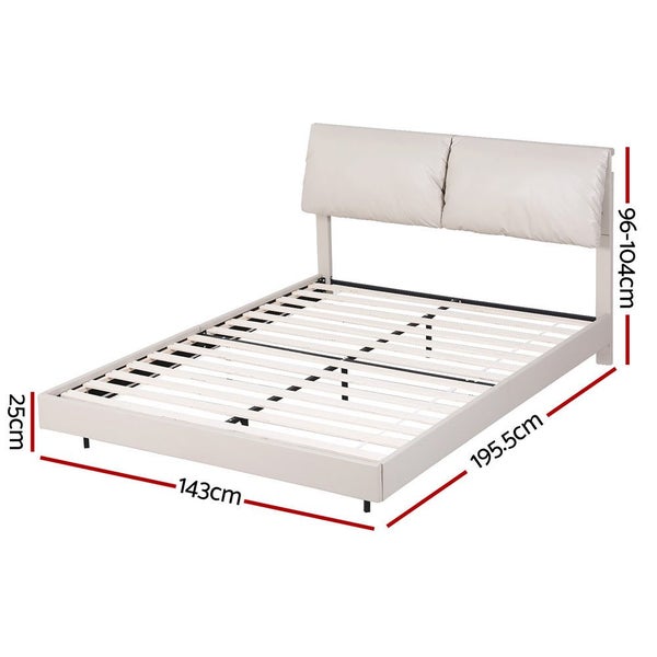 Artiss Double Bed Frame Rgb Led Floating Beds Adjustable Headboard Beige White Carousel 2