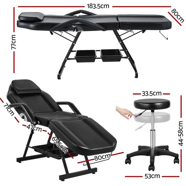Zenses Massage Table Adjustable Salon Bed Chair 3-Fold Black Carousel 2