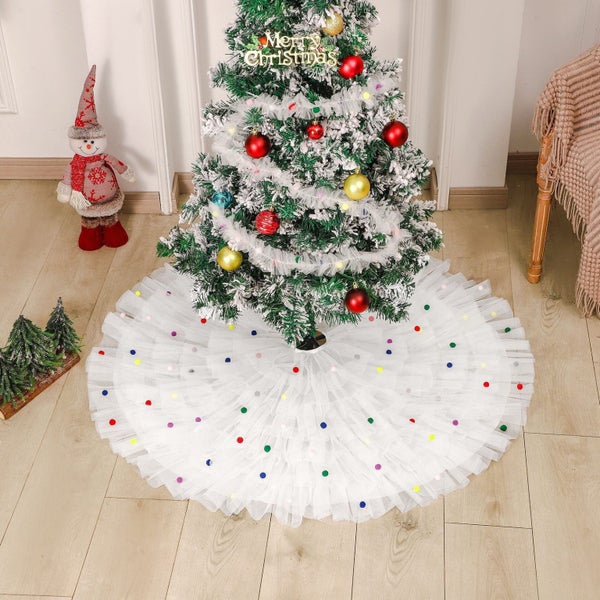 Christmas Tree Skirt White Polyester Tree Skirts for Xmas Decor, Party Fest Carousel 1