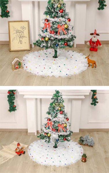 Christmas Tree Skirt White Polyester Tree Skirts for Xmas Decor, Party Fest Carousel 9