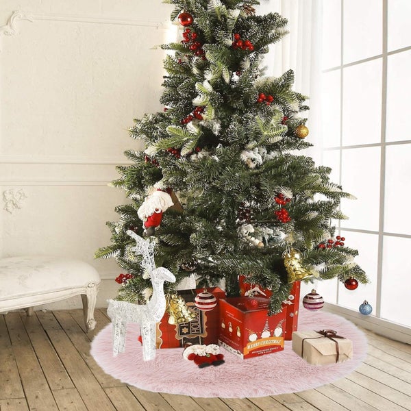 Christmas Tree Skirt White Polyester Tree Skirts for Xmas Decor, Party Fest Carousel 7