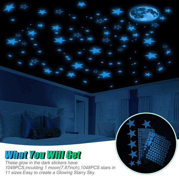 1049pcs Glow in The Dark Stars for Ceiling, Night Luminous Wall Stickers Ad Carousel 2