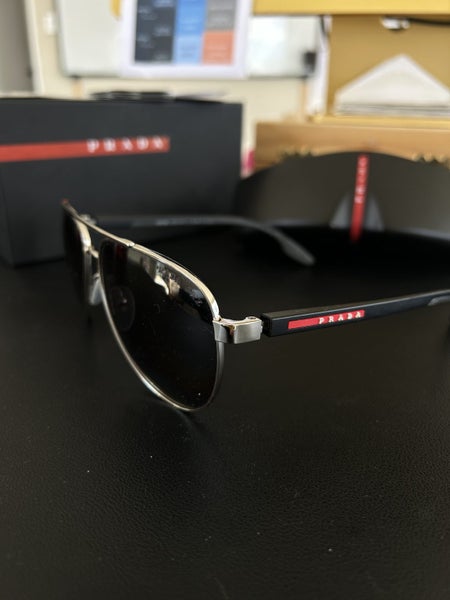 Authentic Prada Linea Rossa Aviator Sunglasses + Glasses Case64625116333827111