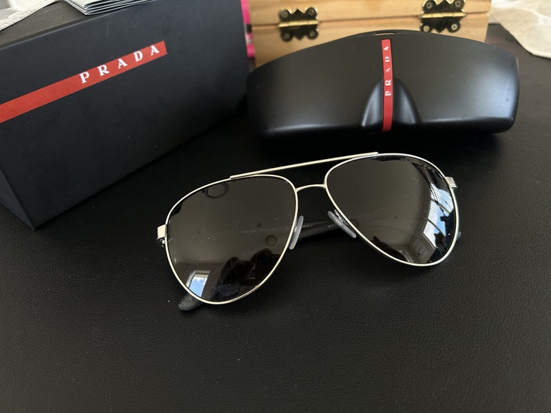 Authentic Prada Linea Rossa Aviator Sunglasses + Glasses Case64625116333827112