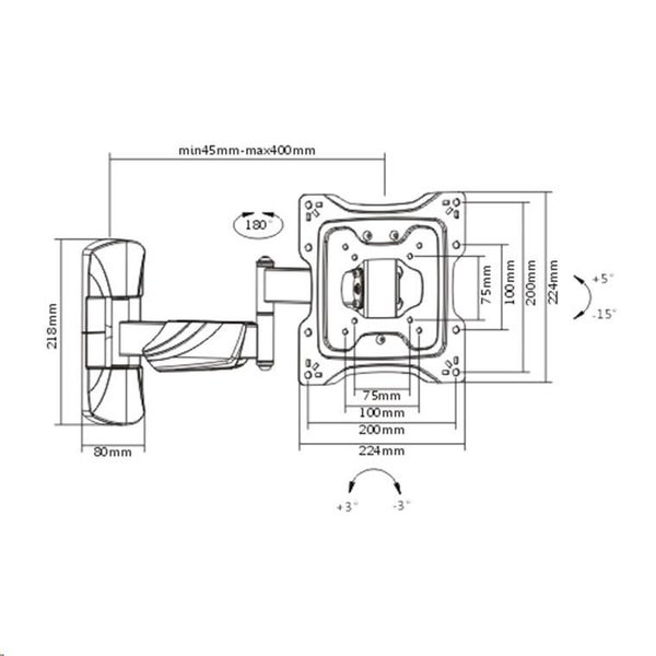 Brateck LPA50-222 23"-42" Full Motion TV Wall Mount - Tilt +5 -15, Swivel +90 Carousel 2