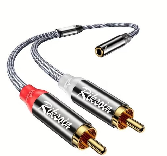 Braided 3.5mm Female To Dual RCA Audio Cable HiFi Sound + Metal Shell 1.2m Carousel 1