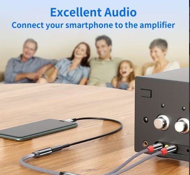 Braided 3.5mm Female To Dual RCA Audio Cable HiFi Sound + Metal Shell 1.2m Carousel 8