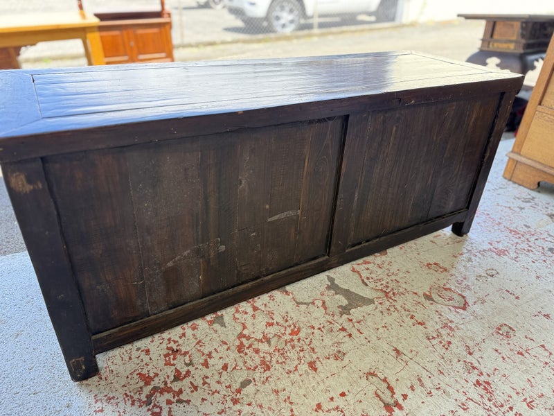 A Quality Solid Elm Carved Chinese Lacquered Low Cabinet Carousel 20