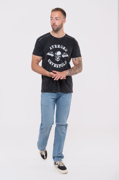 Avenged Sevenfold T Shirt Band Logo new Official Mens Black Snow Wash Carousel 5
