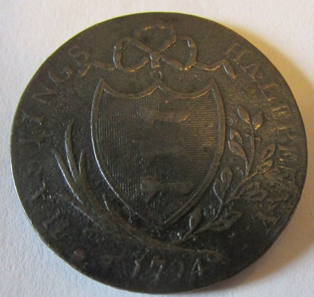 RARE Antique 1794 Hastings Halfpenny Conder Token Great Britain Not Graded Carousel 1