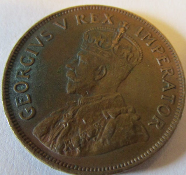 1936 South Africa 1 Penny - George V Bronze Sailing Ship Dromedaris Suid Afrika Carousel 2