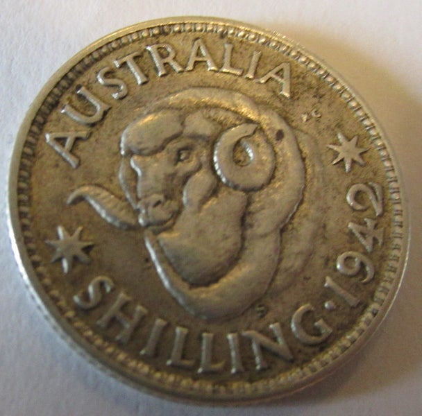 1942 Australian Sterling Silver Shilling Ram Head Reverse Design King George VI Carousel 4