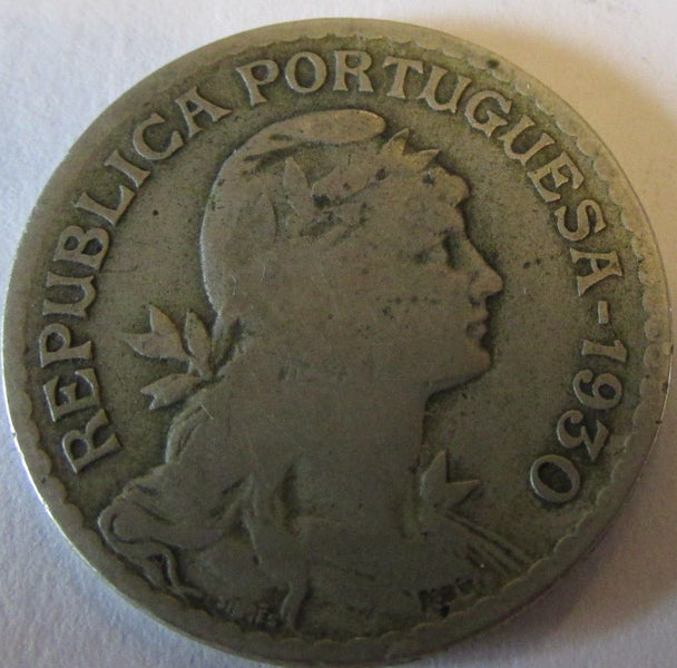 1930 Portugal One 1 Escudo Circulated Coin Copper Nickel Ungraded Scarce Carousel 3