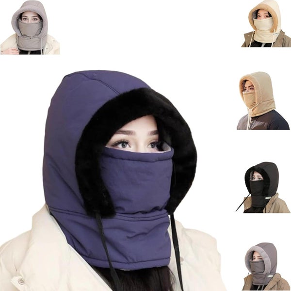 Plush-Lined Thermal Hat with Plush Lining & Face Mask Set for Men and Wome Carousel 1